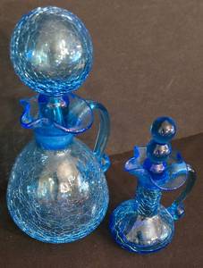 lot 57 image: Two Vintage Cracked Blue Glass Creuts