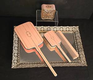lot 67 image: Oh So Pretty Vintage Vanity Set, Plus Westclox Alarm Clock