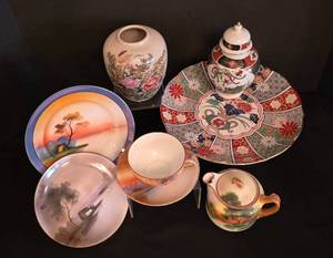 lot 131 image: Large Vintage Asian-Inspired Serving  Decorative Selection