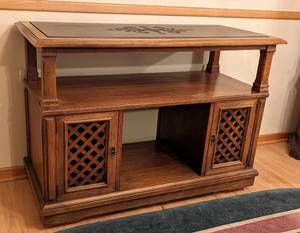 lot 30 image: Drexel Vintage Wood and Slate Top Sideboard