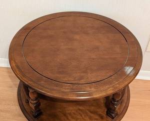 lot 82 image: Round Vintage Two Tiered Wood Side Table