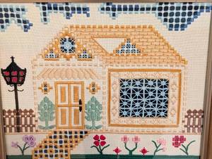 lot 35 image: Vintage Framed Needlepoint House