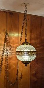 lot 47 image: Vintage Brass and Glass Hanging Lamp  Vintage Bohemian Style Hanging Pendant Lamp