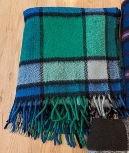 lot 154 image: Three Vintage Plaid Wool Throw Blankets
