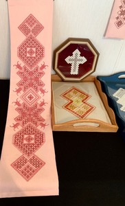 lot 208 image: Stunning Vintage Handmade Needlepoint Wall Decor including Norwegian Hardanger