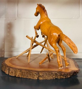 lot 289 image: Vintage Wooden Horse Sculpture by V Johnson