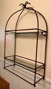 lot 205 image: Vintage Wrought Iron Display Rack With Glass Shelves - Mid century