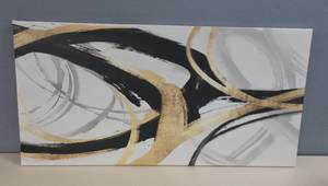 Abstract Canvas - 24x48 In - Print Black And White Wall Art Pictures for Wall Decoration Gold Posters Graffiti Artwork Decor