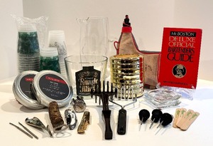 lot 165 image: ASSORTED BARWARE including VINTAGE Monogrammed Martini Pitcher and 1974 Mr. Bostons