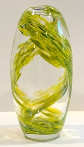 lot 155 image: BRIGHT Chartreuse GREEN Swirl ART GLASS Vase