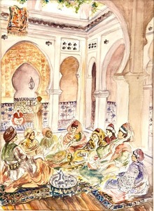 lot 173 image: MOROCCAN GOUACHE & INK with ORNATE GOLD Frame
