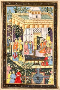 lot 174 image: INDIAN GOUACHE WATERCOLOR in Gold Frame #1