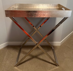 lot 139 image: WEST ELM Chrome Folding Bar Cart  Tray