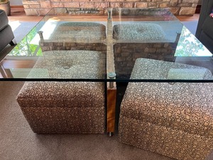 lot 13 image: Glass Coffee Table with Tuck Under Ottomans