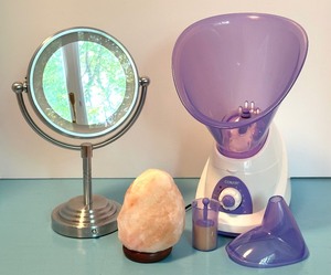 lot 180 image: CONAIR FACIAL SAUNA, CONAIR MagLight Mirror, and Multi Color SALT LAMP