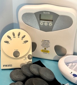 lot 183 image: CONAIR HOT STONE MASSAGE KIT, Large HOT STONES, HOMEDICS Noise Machine and Tanita Scale