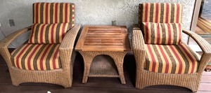 lot 61 image: EDDIE BAUER LANE Wicker Pair of Chairs and Side Table