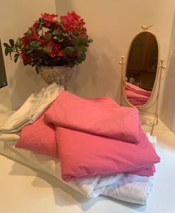 lot 333 image: ASSORTED ITEMS, Sheets, Duvet Covers, Pillow Sham, Azalea in Heavy Pot with Dresser Mirror