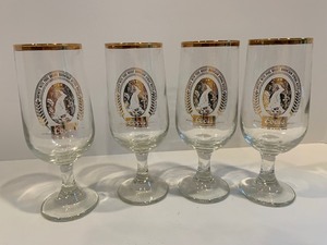 lot 338 image: VINTAGE Coors Gold LabelRim Stemmed Pilsner Beer Glasses
