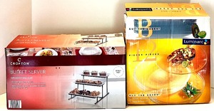 lot 507 image: Party Time Lot of LUMINARC Glass Dinner Plates & CROFTON 3 Tier Buffet Server