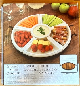 lot 508 image: Large MANGOLEAF Wood & Ceramic Serving Platter Carousel