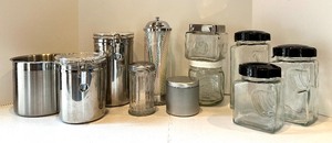lot 532 image: ASSORTED GLASS and STAINLESS Jars & Canisters
