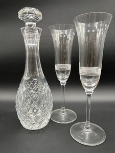 lot 94 image: WATERFORD Comeragh Cut Crystal Decanter and VERA WANG Toasting Champagne Flutes