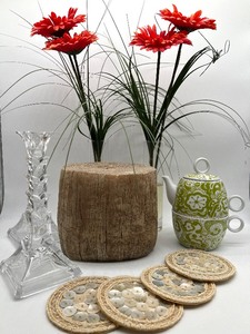 lot 93 image: Crystal Palm Tree Candlesticks, Large Candle and More