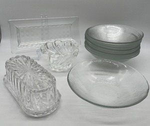 lot 98 image: Set of 10 Heavy Glass Bowls, Covered Crystal Butter Dish and More