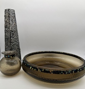 lot 39 image: Art Glass Tiled Console Bowl and Two Tiled Vases