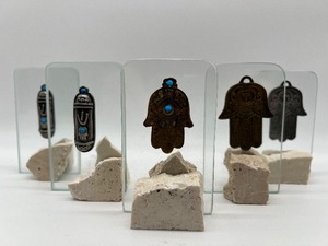 lot 42 image: Glass, Metal and Stone Mezuzahs and More Qty 5
