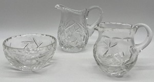 lot 44 image: Cut Crystal Creamers and Bowl