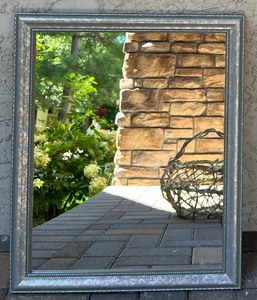 lot 549 image: Silver Framed Mirror and Natural Open Basket