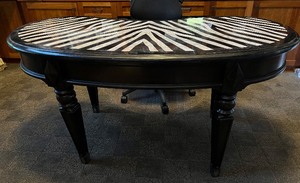 lot 41A image: Vintage Maitland Smith Zebra Tesselated Stone Top Kidney Bean Writing Desk