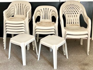 lot 229 image: Plastic Outdoor Chairs - QTY 10 and 2 Side Tables