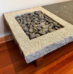 lot 4A image: Natural Solid Granite Stone Bench with Rock  Water Basin and Wood Base