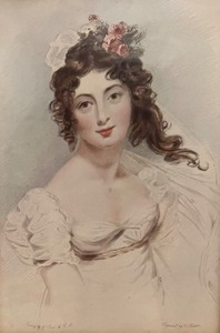 lot 365 image: Maria Stanhope (ne Foote), Countess of Harrington Framed Art and SASAKI Crystal Clock