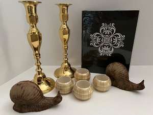 lot 368 image: Brass Candle Sticks, Cast Iron Snails, New Photo Album and Napkin Rings