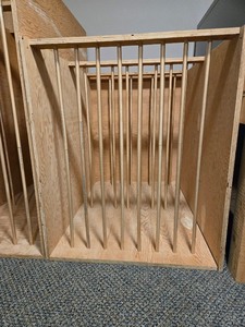 lot 197 image: Custom 3 Piece Wood Vertical Art Storage
