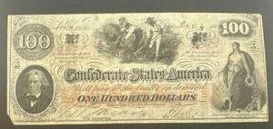 lot 1 image: 1862 Confederate $100 Bill