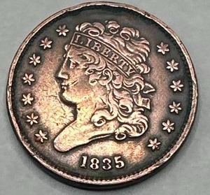 lot 18 image: 1835 Classic Head Half Cent Penny