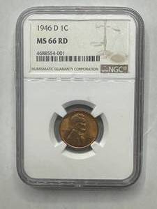 lot 28 image: 1946-D Mint Lincoln Cent MS66 RD