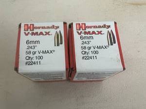 lot 16 image: 2 100 Cnt Boxes Hornady V-Max 6MM 243 58 Gr