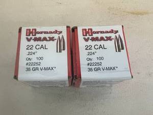 lot 17 image: Hornady V-Max 22 Cal 224 35 Gr, 2 100 Count Boxes