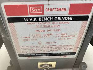 lot 121 image: Craftsman 13 HP Bench Grinder
