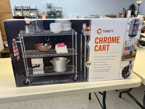 lot 236 image: NIB Chrome Cart 40 x 18 x 36 Tall