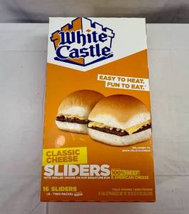 lot 131 image: 1x 16 White Castle Cheese Sliders(8-2Packs)