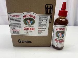lot 255 image: JJ. 6x 10oz Melinda Louisiana Rd Cayenne Hot Sauce