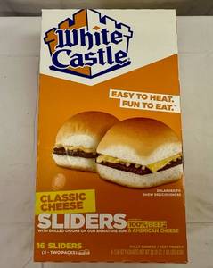 lot 133 image: 1x 16 White Castle Cheese Sliders(8-2Packs)