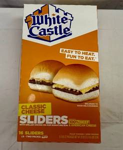 lot 138 image: 1x 16 White Castle Cheese Sliders(8-2Packs)